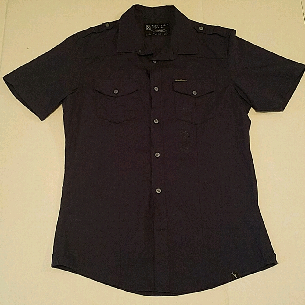 Marc Ecko Short Sleeve Button Down - Navy Blue
